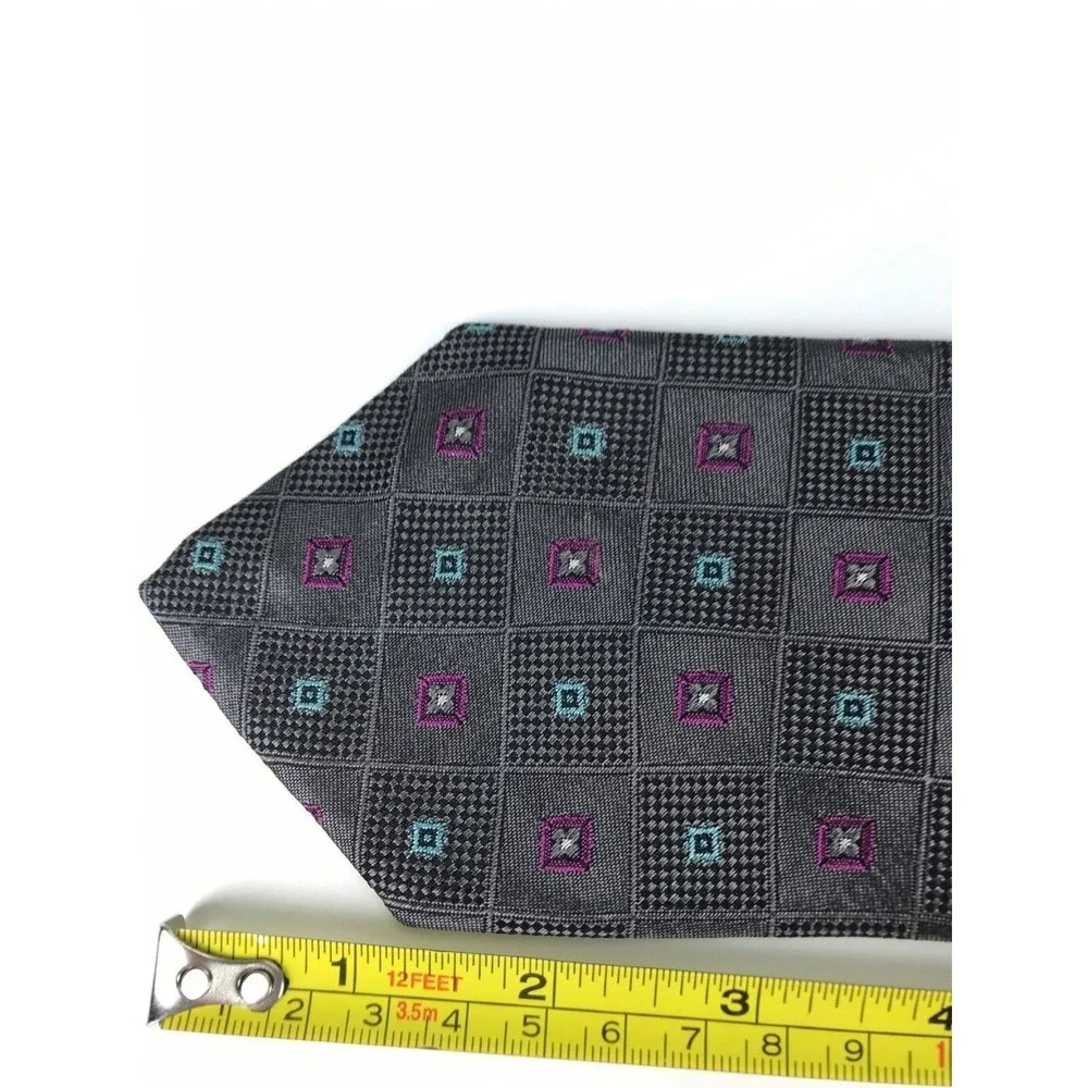 Robert Talbott Men's Tie 100% Silk Gray Blue Purple Foulard Elegant Necktie 60